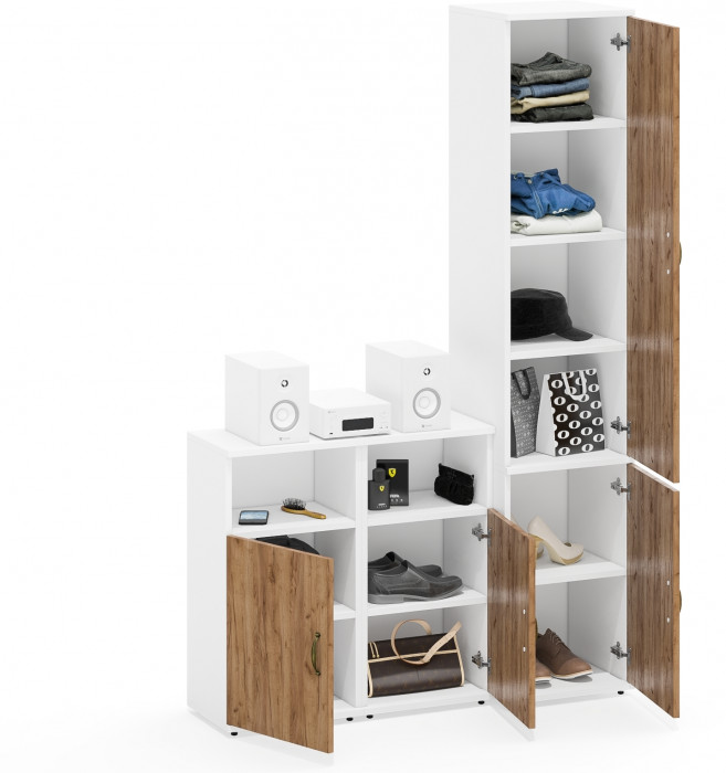 Лидер-8 Пенал МД 22Б + Тумба МД 3.19 + Тумба МД 3.19, белый шагрень/крафт золото