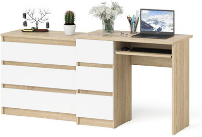 Мори компьютерный стол МС-6 левый + Комод МК800.1, дуб сонома/белый