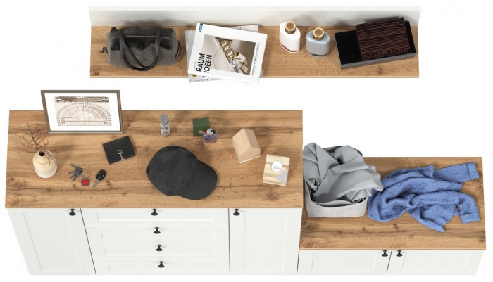 Остин Прихожая 67, цвет белый шагрень/дуб крафт золотой, ШхГхВ 200х41,9х160 см., универсальная сборка