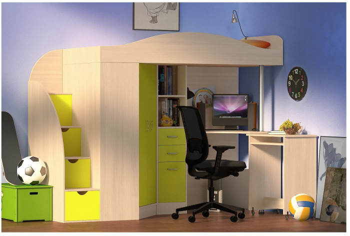 Кровать-чердак Юниор 4 (Винтерберг/Лайм)