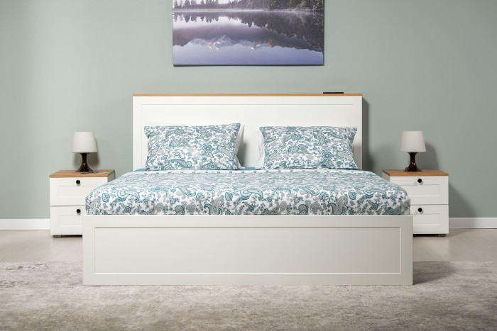 Остин 11.53 Кровать БЕЗ ортопеда, цвет белый шагрень/дуб крафт золотой, ШхГхВ 164,6х217,2х99,3 см., сп. м. 1600х2000 мм, б/м, б/о