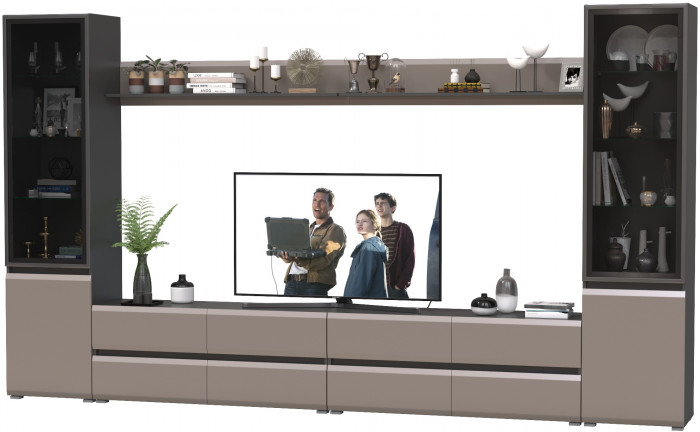 Сидней Комплектация № 103, цвет корпус: антрацит/фасады: МДФ веллюто капучино, ШхГхВ 359,8х41,3х205,2 см., универсальная сборка