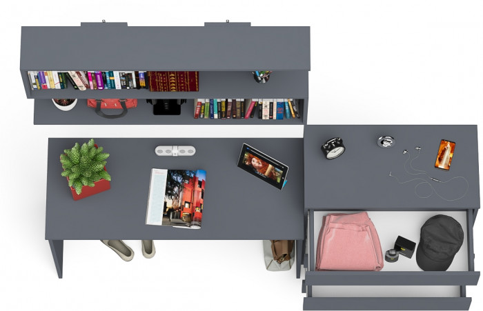 Мори письменный стол МСП1200.1 + Комод МК800.4 + Полка 1200, графит