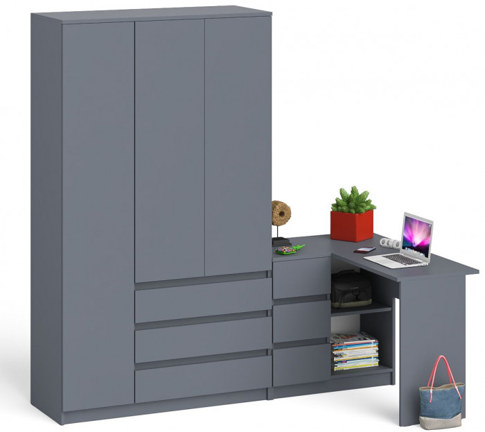 Мори Стол компьютерный МС-16 левый + Шкаф МШ1200.1, цвет графит, ШхГхВ 244,8х84,9х209,6 см., выдвижные ящики слева, НЕ универсальная сборка