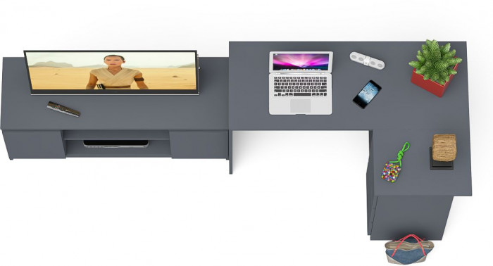 Мори Стол компьютерный МС-16 правый + Тумба МТВ1200.1, цвет графит, ШхГхВ 244,8х84,9х76,6 см., выдвижные ящики справа, НЕ универсальная сборка