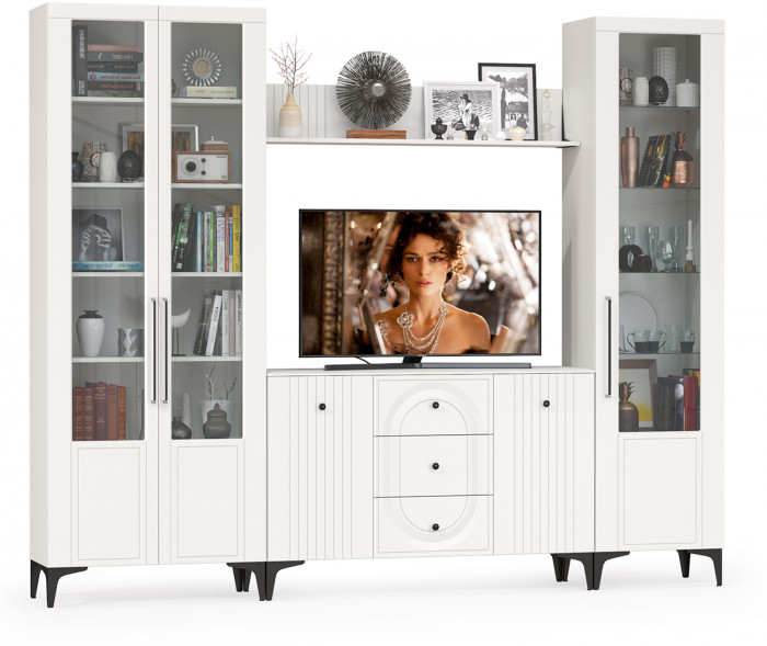 Валенсия Гостиная № 098, ЛДСП белый шагрень/МДФ белый шагрень