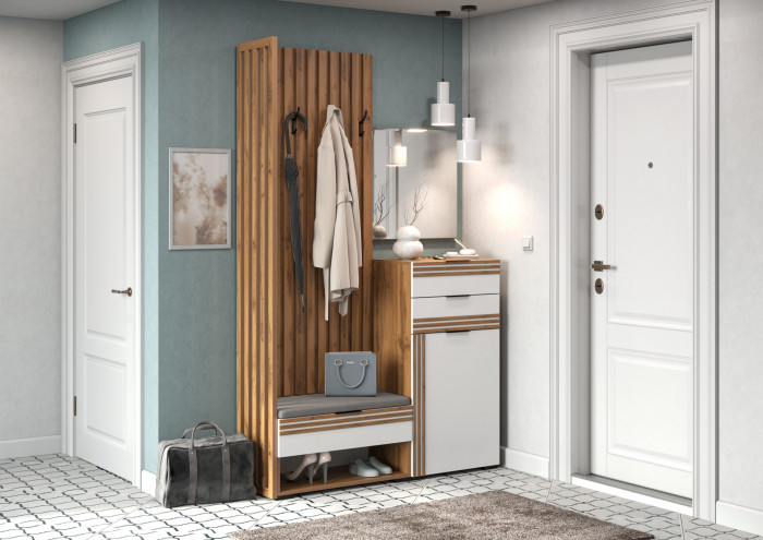 Прихожая Нао, набор №8, Дуб вотан/Белый, Вотан, Simple 27