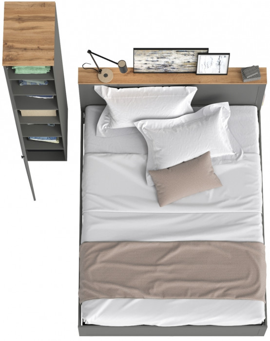 Остин 11.53 Кровать + ортопед + 13.225 Шкаф-пенал, серый графит/дуб крафт золотой