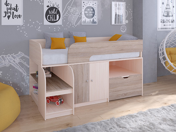 Кровать чердак Астра 9 V4 Дуб молочный/Сонома