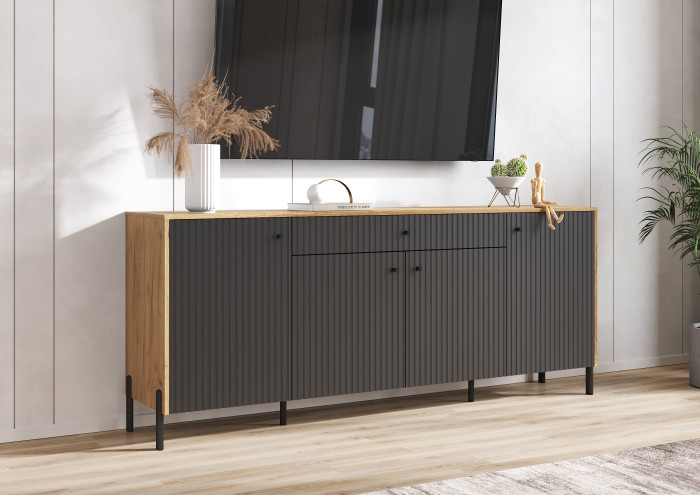 Оливия Комод дуб крафт/графит софт (металл)