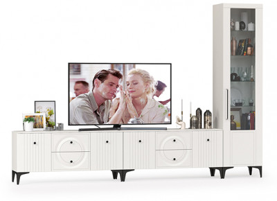 Валенсия Гостиная № 079, ЛДСП белый шагрень/МДФ белый шагрень