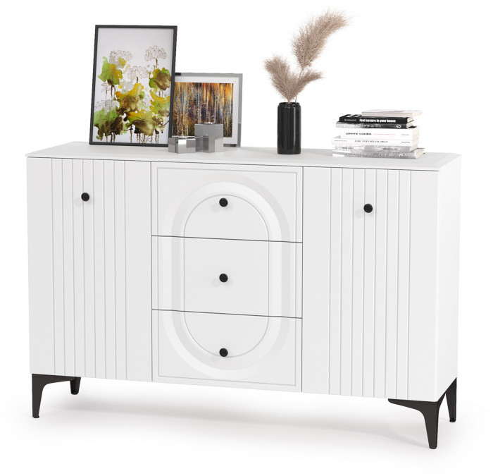 Валенсия Гостиная № 113, цвет ЛДСП белый шагрень/МДФ белый шагрень, ШхГхВ 301,4х38,4х225,2 см., универсальная сборка