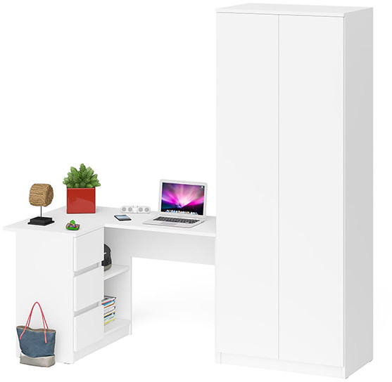 Мори компьютерный стол МС-16 левый + Шкаф МШ800.1, белый
