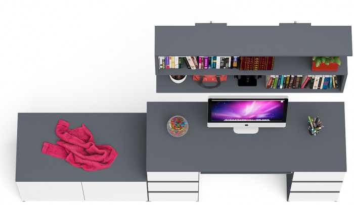 Мори компьютерный стол МС-2 + Тумба МА900.1 + Полка 1200, графит/белый