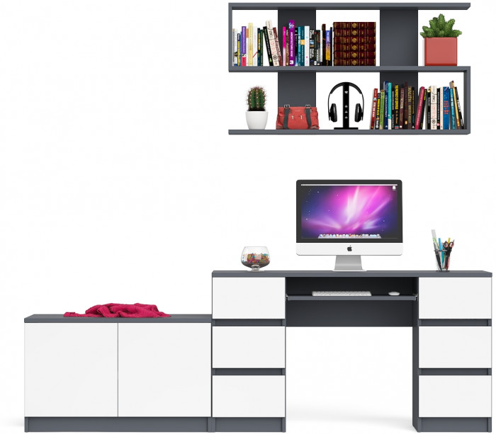 Мори компьютерный стол МС-2 + Тумба МА900.1 + Полка 1200, графит/белый