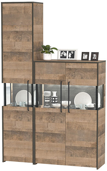 Трувор 13.205 Шкаф-пенал с витриной + 13.306 Комод с витриной, дуб гранж песочный/интра