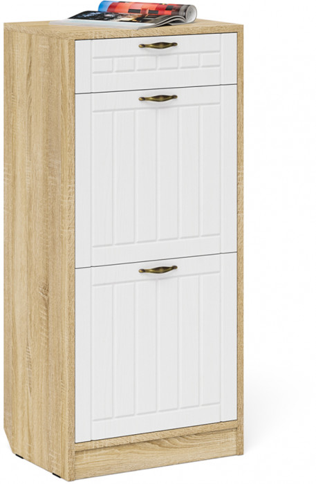 Прихожая П-6 Компоновка № 29, цвет дуб сонома/фасады МДФ белое дерево фрезеровка прованс, ШхГхВ 140х50х210 см., универсальная сборка