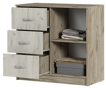 КМ 553М Бася ЛДСП комод 3 ящ. 1 ств. дуб крафт серый/дуб крафт белый