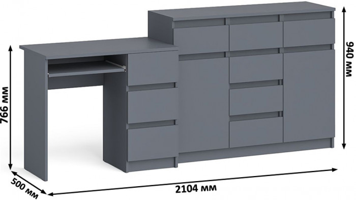 Мори компьютерный стол МС-6 правый + Комод МК1200.4, графит