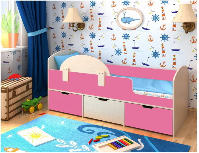 Кровать Малыш Мини (Дуб молочный/Оранжевый)