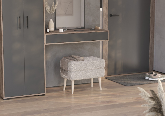 Банкетка 6-5138ТКШсв.серый Тифани, цвет ткань светло-серая, ШхГхВ 55х33х46 см.(прямоугольная банкетка на четырёх ножках), цвет ножек: иней