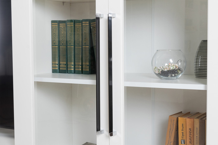 Валенсия Гостиная № 114, цвет ЛДСП белый шагрень/МДФ белый шагрень, ШхГхВ 272,3х38,4х225,2 см., универсальная сборка