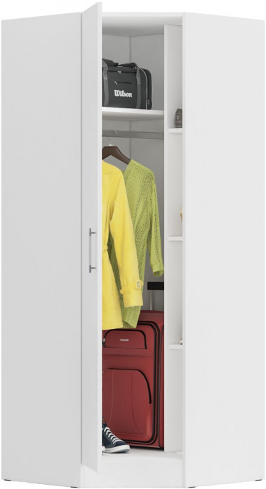 Стандарт Шкаф угловой, цвет белый, ШхГхВ 81,2х81,2х200 см., универсальная дверь, боковина для соединения со шкафами глубиной 52 см.