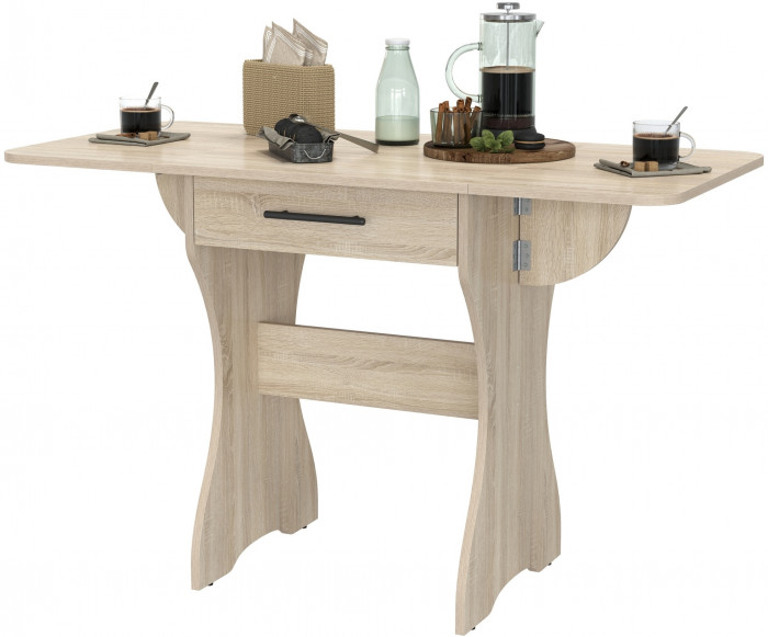 Стол обеденный раскладной с ящиком 6-02.120ТМдубсон, цвет дуб сонома, ШхГхВ 120х57х75 см., 60х57х75 см. сложенный