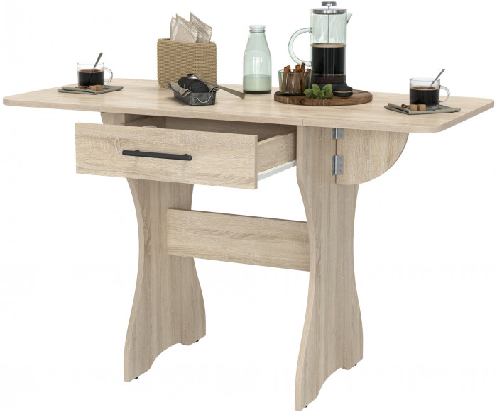 Стол обеденный раскладной с ящиком 6-02.120ТМдубсон, цвет дуб сонома, ШхГхВ 120х57х75 см., 60х57х75 см. сложенный