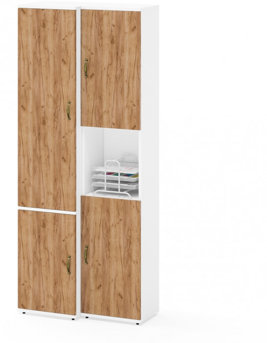 Лидер-8 Модуль Пенал + Пенал МД 22Б, цвет белый шагрень/крафт золото, ШхГхВ 80х37,5х190 см., универсальная сборка