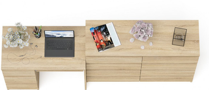 Мори компьютерный стол МС-6 левый + Комод МК1200.8, дуб сонома