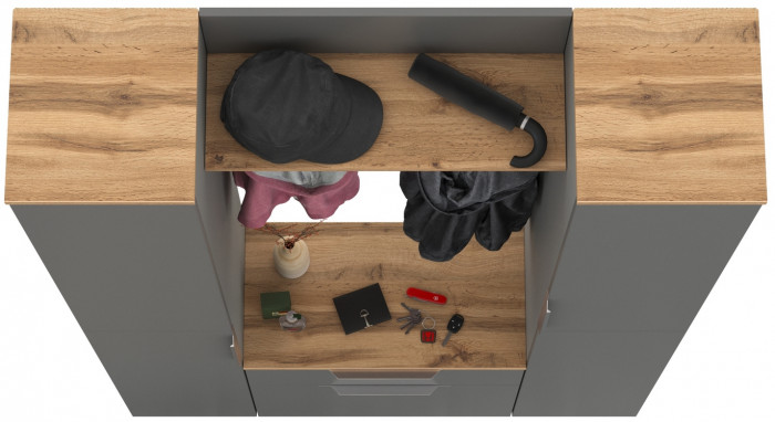 Октава Прихожая 18, цвет серый графит/дуб крафт золотой/фасады МДФ серый графит, ШхГхВ 129,3х35,4х197,6 см., универсальная сборка