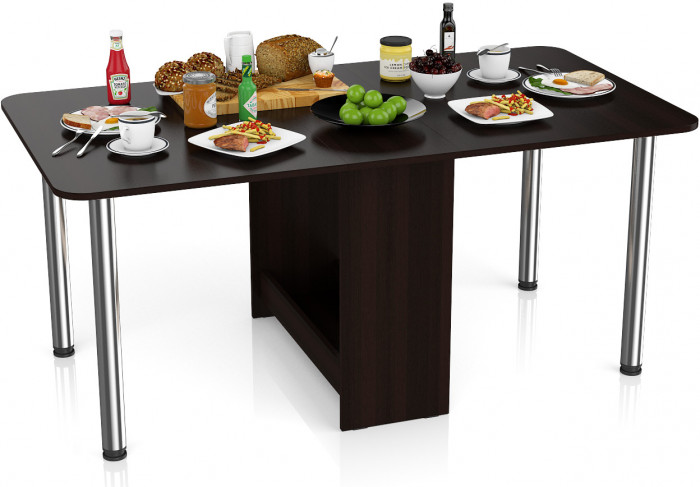 Стол-книжка обеденный МД-СО-04, цвет венге/ножки хром, ШхГхВ 170х90х74 см., 34х90х74 см. сложенный (Мебельный Двор)