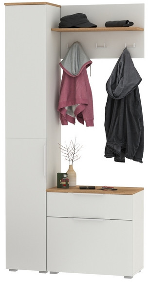 Октава Прихожая 14, белый шагрень/дуб крафт золотой/фасады МДФ белый шагрень