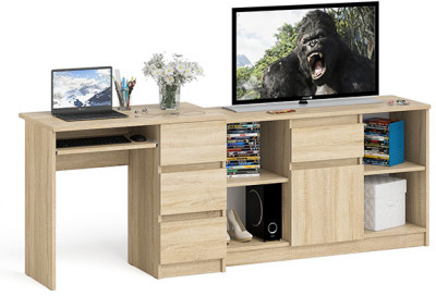 Мори Стол компьютерный МС-6 правый + Тумба МТВ1204.1, цвет дуб сонома, ШхГхВ 210,4х50х76,6 см., выдвижные ящики справа, НЕ универсальная сборка