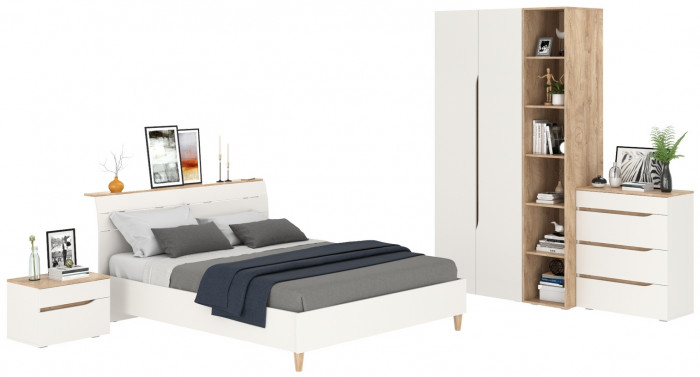 Муссон Спальня № 14, цвет белый/дуб эндгрейн элегантный, ортопед, сп. м. 1600х2000 мм., б/м