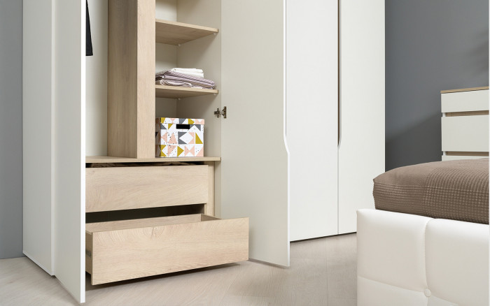 Муссон Спальня № 14, цвет белый/дуб эндгрейн элегантный, ортопед, сп. м. 1600х2000 мм., б/м