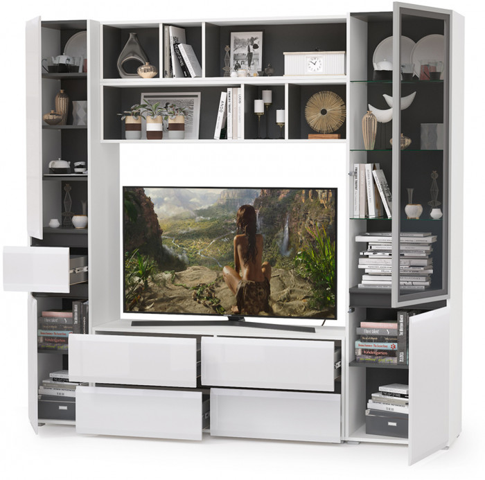 Сидней Комплектация № 042, корпус белый/чёрный/фасады МДФ белый глянец