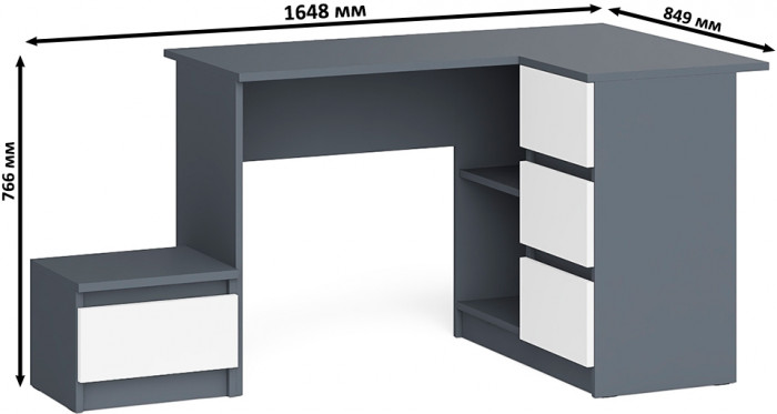 Мори компьютерный стол МС-16 правый + Тумба ТМП400.1, графит/белый