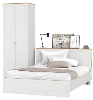 Остин 11.53 Кровать + ортопед + 13.227 Шкаф-пенал + 13.257 Тумба, белый шагрень/дуб крафт золотой