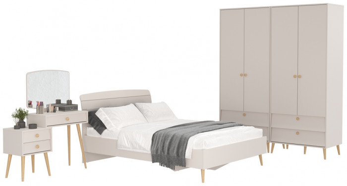 Афина Спальня 17-1400, цвет кашемир серый, сп.м. 1400х2000 мм., б/м, основание есть - фанера