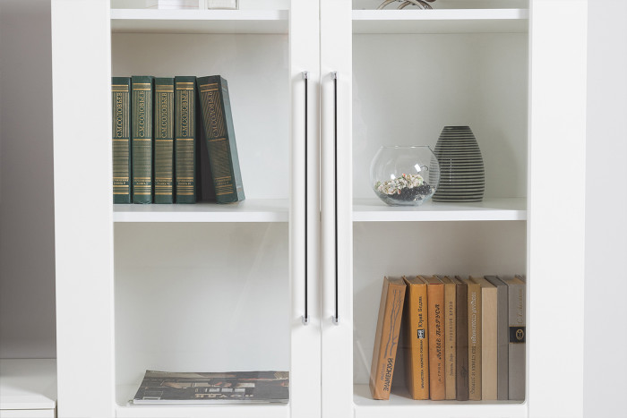 Валенсия Гостиная № 115, цвет ЛДСП белый шагрень/МДФ белый шагрень, ШхГхВ 272,3х38,4х225,2 см., универсальная сборка