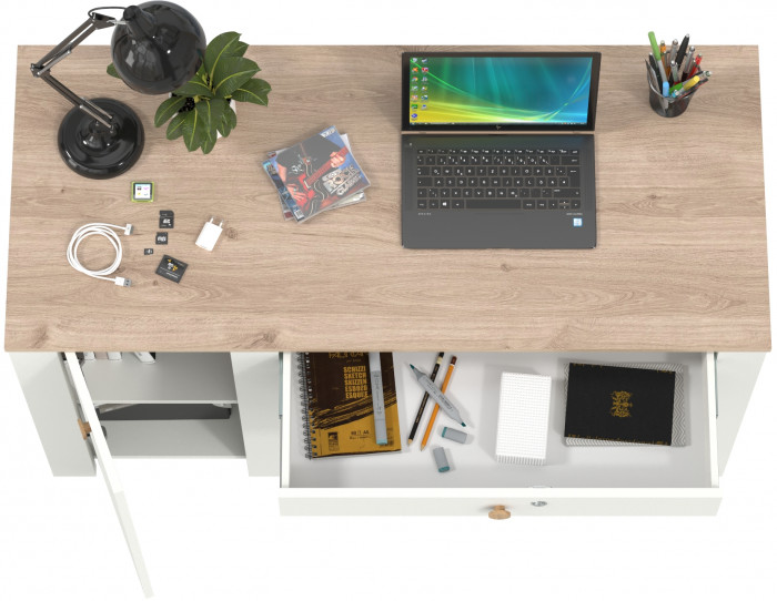 Джастин 12.154 Стол письменный, цвет белый шагрень/дуб белый эксклюзив, ШхГхВ 126,2х54,8х75,3 см., универсальная сборка