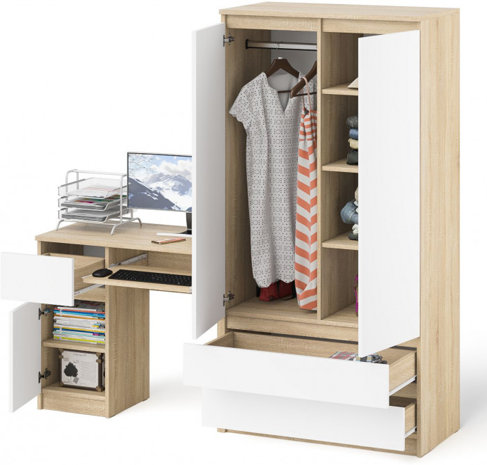 Мори Стол компьютерный МС-1 левый + Шкаф МШ900.1, цвет дуб сонома/белый, ШхГхВ 180,4х50,4х179,6 см., выдвижной ящик слева, НЕ универсальная сборка