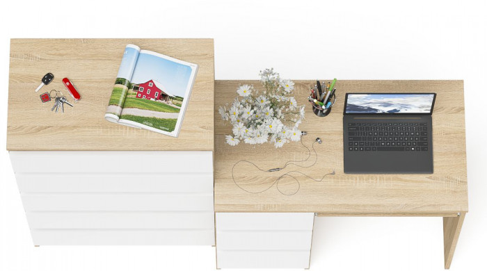 Мори Стол компьютерный МС-6 левый + Комод МК700.5, цвет дуб сонома/белый, ШхГхВ 160,4х50х114 см., выдвижные ящики слева, НЕ универсальная сборка