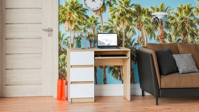 Мори Стол компьютерный МС-6 левый, цвет дуб сонома/белый, ШхГхВ 90х50х76,6 см., выдвижные ящики слева, НЕ универсальная сборка