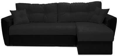 Диван-кровать угловой Амстердам, 150х200, еврокнижка, независимый пружинный блок, рогожка/экокожа, черный