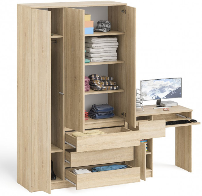 Мори компьютерный стол МС-1 левый + Шкаф МШ1200.1, дуб сонома