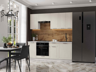 Кухня Альфа 2,0 м холст белый (корпус белый, столешница мрамор лацио)