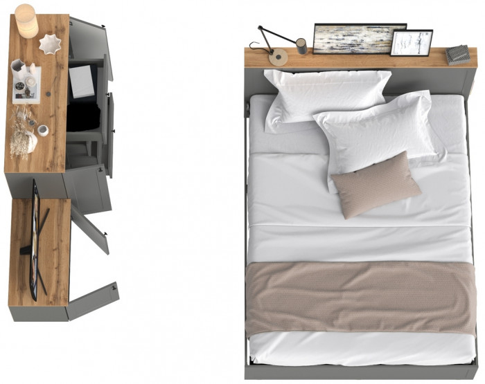 Остин 11.53 Кровать + ортопед + 16.221 Комод + 13.257 Тумба, серый графит/дуб крафт золотой